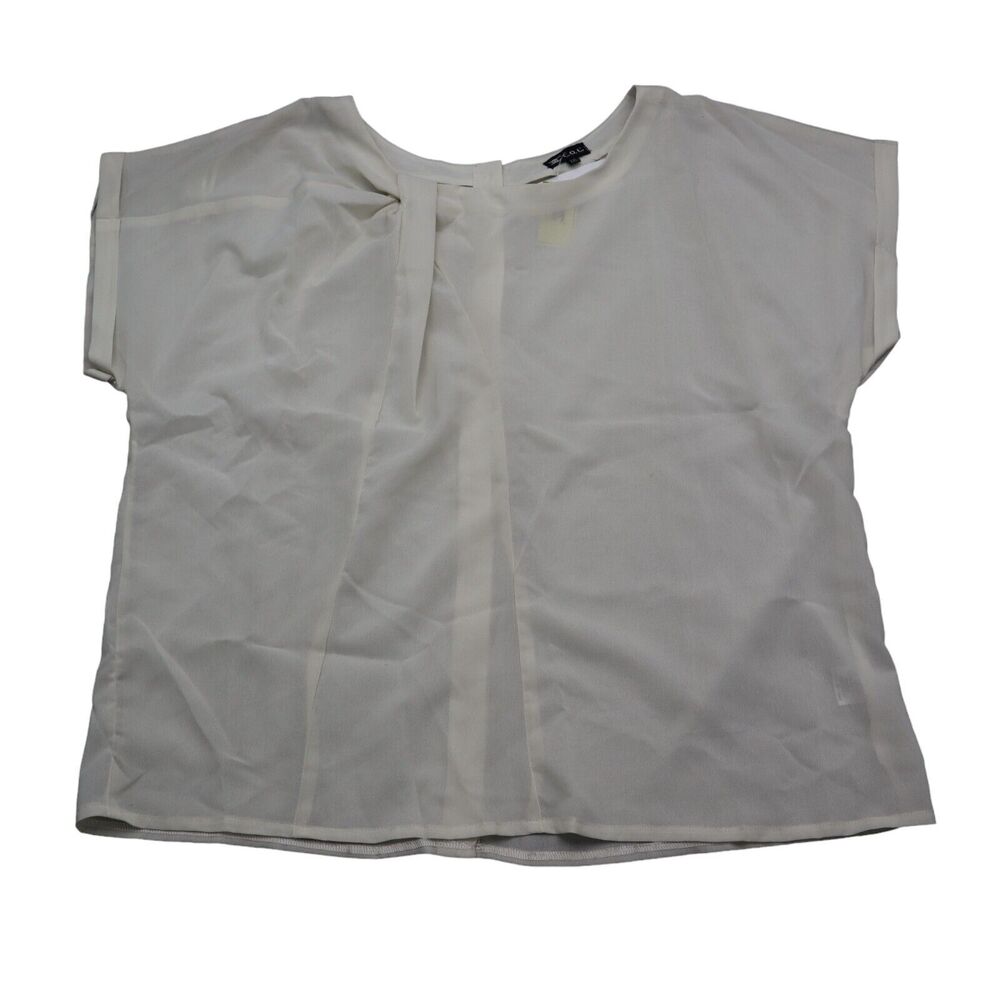 COC Shirt Womens 2XL White Short Sleeve Solid Button Down Pleated Blouse